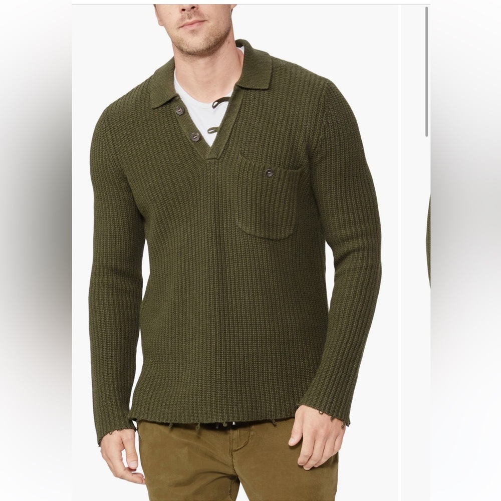 PAIGE Hitchens Henley Sweater 60% wool 40% hemp men’s olive pine green‎ XL NWT